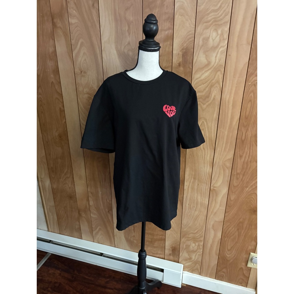 Manfinity Black Love You Heart Graphic T-Shirt XL Short Sleeve Crew Neck Top